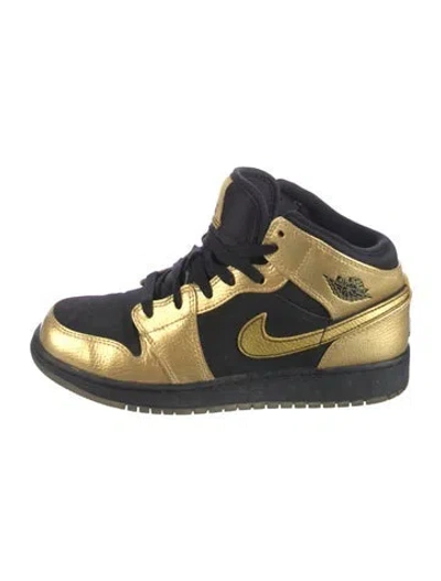 Pre-owned Jordan 1 Mid Metallic Gold Coin Black Sneakers In Multi