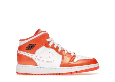 Pre-owned Jordan 1 Mid Metallic Orange Sneakers In Electro Orange/black/white
