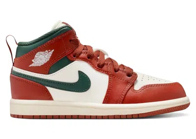 Pre-owned Jordan 1 Mid Midnight Green Sneakers In Sail/pure Platinum/redstone