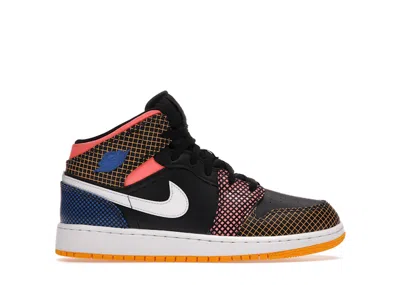 Pre-owned Jordan 1 Mid Mmd Grid Sneakers In Black/game Royal/green Glow