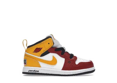 Pre-owned Jordan 1 Mid Motorsport Sneakers In White/red/varsity Gold