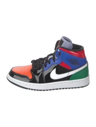 Pre-owned Jordan 1 Mid Multi Patent Wedge Sneakers W/ Tags In Black