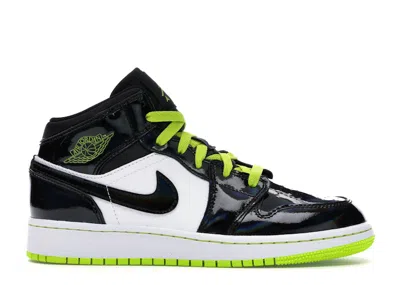 Pre-owned Jordan 1 Mid Mystic Green Sneakers In Black/cyber/white