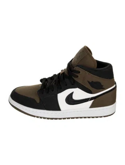 Pre-owned Jordan 1 Mid Olive Toe Athletic Sneakers In Green