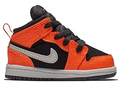 Pre-owned Jordan 1 Mid Orange Sneakers In Black/light Bone/cone