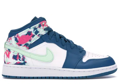 Pre-owned Jordan 1 Mid Paint Stroke Sneakers In Green Abyss/frosted Spruce/white