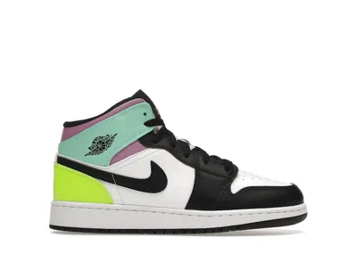 Pre-owned Jordan 1 Mid Pastel Toe Sneakers In White/black/volt