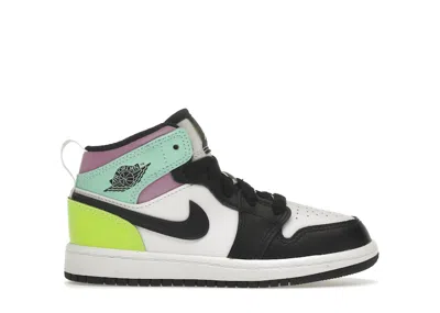 Pre-owned Jordan 1 Mid Pastel Toe Sneakers In White/black/volt