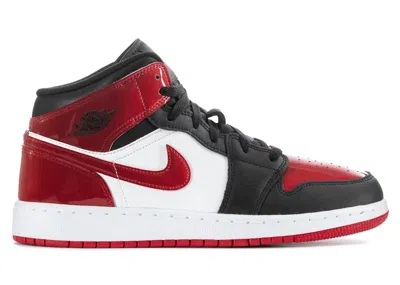 Pre-owned Jordan 1 Mid Patent Bred Toe Sneakers In Black/white/varsity Red In Multi