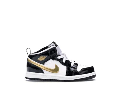 Pre-owned Jordan 1 Mid Patent Gold Sneakers In Black/white/metallic Gold In Multi