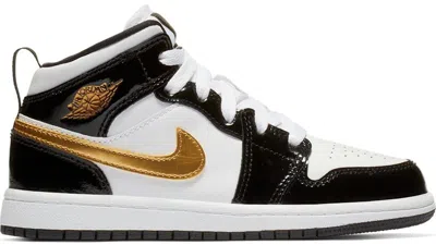 Pre-owned Jordan 1 Mid Patent Gold Sneakers In Black/white/metallic Gold