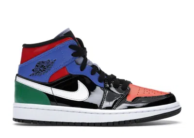 Pre-owned Jordan 1 Mid Patent (women's) Sneakers In Black/university Red/hyper Royal