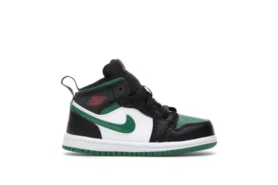 Pre-owned Jordan 1 Mid Pine Green Sneakers In Black/white/gym Red