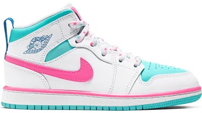 Pre-owned Jordan 1 Mid Pink Green Soar Sneakers In White/digital Pink/aurora Green