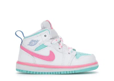 Pre-owned Jordan 1 Mid Pink Green Soar Sneakers In White/digital Pink/aurora Green