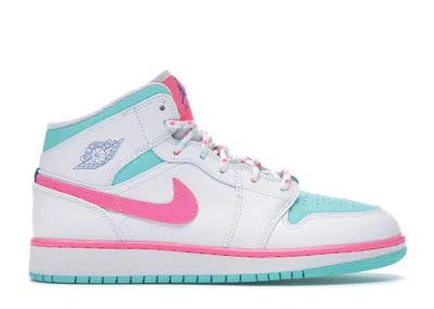 Pre-owned Jordan 1 Mid Pink Green Soar Sneakers In White/digital Pink/aurora Green