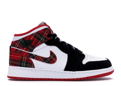 Pre-owned Jordan 1 Mid Plaid Sneakers In Habanero Red/black/white
