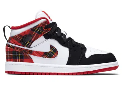 Pre-owned Jordan 1 Mid Plaid Sneakers In University Red/black/white