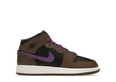 Pre-owned Jordan 1 Mid Purple Mocha Sneakers In Palomino/wild Berry/black