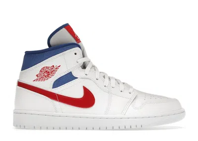 Pre-owned Jordan 1 Mid Red Royal (women's) Sneakers In White/university Red/game Royal In Multi