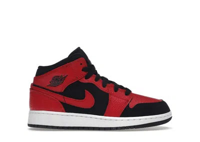 Pre-owned Jordan 1 Mid Reverse Bred Sneakers In Black/white/gym Red