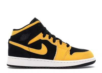 Pre-owned Jordan 1 Mid Reverse New Love Sneakers In Black/university Gold/white
