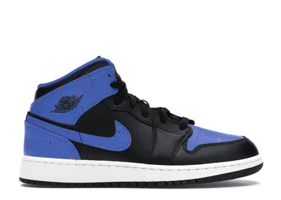 Pre-owned Jordan 1 Mid Royal Paint Splatter Sneakers In Black/signal Blue/orange Peel In Multi