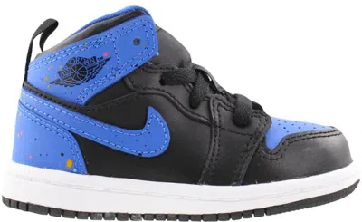 Pre-owned Jordan 1 Mid Royal Paint Splatter Sneakers In Black/team Orange/signal Blue In Multi