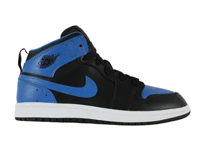 Pre-owned Jordan 1 Mid Royal Paint Splatter Sneakers In Black/team Orange/signal Blue
