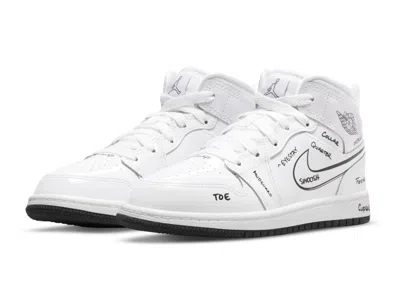 Pre-owned Jordan 1 Mid Schematic Sneakers In White/black