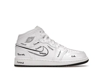 Pre-owned Jordan 1 Mid Schematic Sneakers In White/black