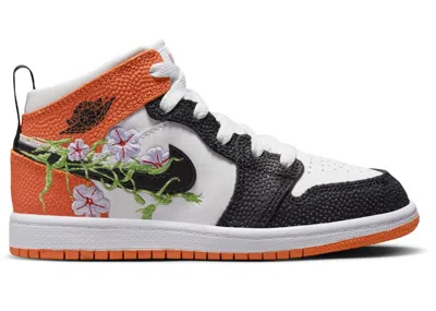 Pre-owned Jordan 1 Mid Se Basketball Blossom Sneakers In White/starfish/vivid Green In Multi