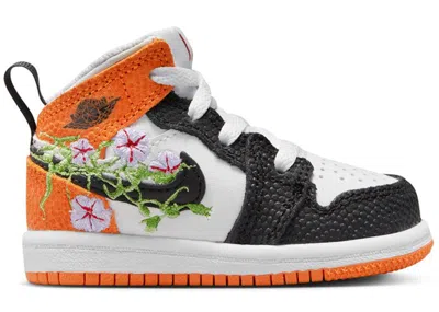 Pre-owned Jordan 1 Mid Se Basketball Blossom Sneakers In White/starfish/vivid Green In Multi
