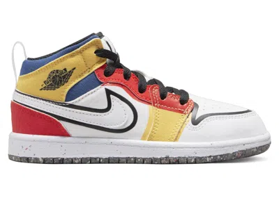 Pre-owned Jordan 1 Mid Se Black Sneakers In White/picante Red/french Blue In Multi