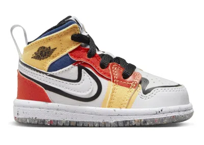 Pre-owned Jordan 1 Mid Se Black Sneakers In White/picante Red/french Blue In Multi