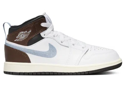 Pre-owned Jordan 1 Mid Se Blue Grey Sneakers In White/black/sail