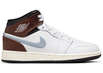 Pre-owned Jordan 1 Mid Se Brown Blue Grey Sneakers In White/black/sail