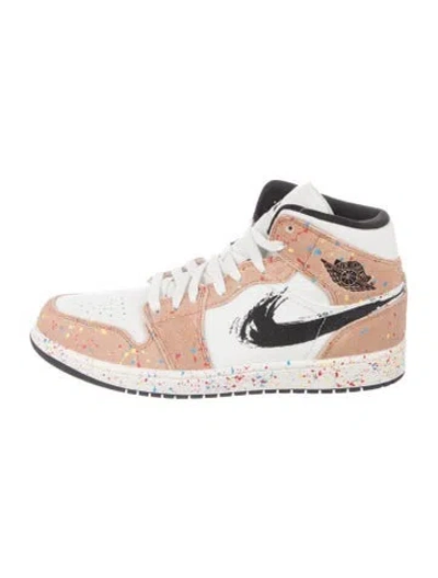 Pre-owned Jordan 1 Mid Se Brushstroke Athletic Sneakers In White