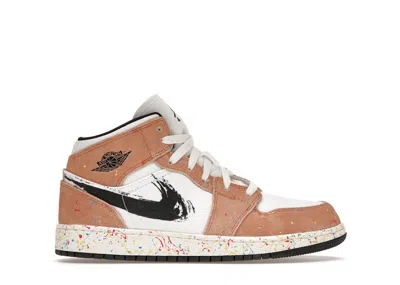 Pre-owned Jordan 1 Mid Se Brushstroke Sneakers In Sail/black/cider