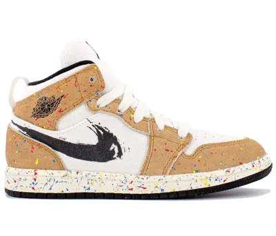 Pre-owned Jordan 1 Mid Se Brushstroke Sneakers In Sail/cider/chile Red