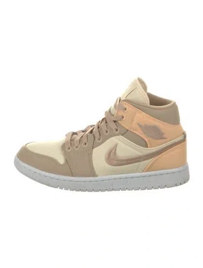 Pre-owned Jordan 1 Mid Se Canvas Khaki Athletic Sneakers In Neutral