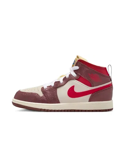 Jordan Kids'  1 Mid Se "coconut Milk/dark Pony/pale Vanilla/varsity Red" Sneakers