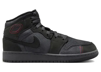 Pre-owned Jordan 1 Mid Se Craft Dark Smoke Red Sneakers In Dark Smoke Grey/varsity Red/black