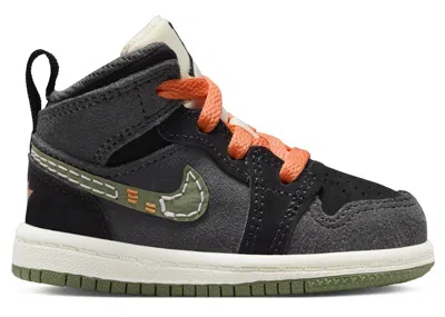 Pre-owned Jordan 1 Mid Se Craft Sky J Light Olive Sneakers In Anthracite/black/bright Mandarin