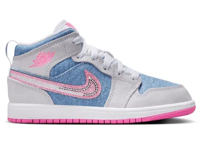 Pre-owned Jordan 1 Mid Se Denim Sequin Sneakers In Cobalt Blue Bliss/white/pink Glow