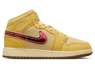 Pre-owned Jordan 1 Mid Se French Fries Sneakers In Saturn Gold/team Gold/muslin