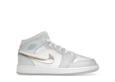 Pre-owned Jordan 1 Mid Se Glitter Swoosh Sneakers In Blue Tint/summit White