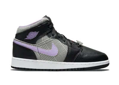 Pre-owned Jordan 1 Mid Se Houndstooth Sneakers In Black/lilac/white In Multi