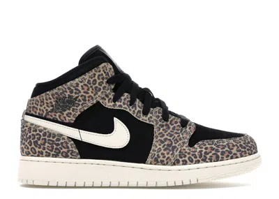 Pre-owned Jordan 1 Mid Se Leopard Sneakers In Black/pale Ivory/desert Ore