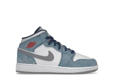 Pre-owned Jordan 1 Mid Se Light Steel Sneakers In French Blue/white/light Steel Gray